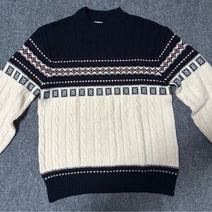 VTG 70S 80S JANTZEN FAIR ISLE USA SWEATER MOCK NECK NAVY BLUE WHITE MENS SZ L